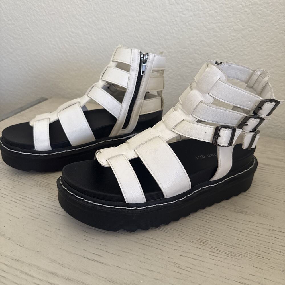 NEW Steve Madden Zeeta Flatform Platform Sandals Faux Vegan Leather Sz 8.5 - Picture 4 of 9